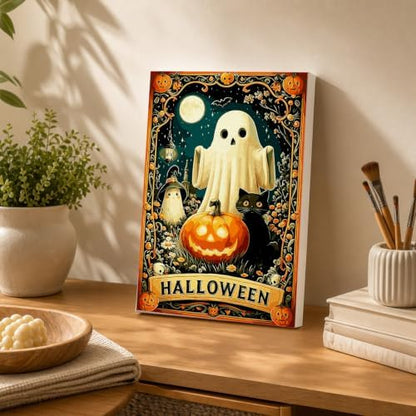 Spandrel Cute Halloween Ghost Paint by Number Kits for Adults, Black Cat Paint by Number Kits on Canvas, DIY Acrylic Oil Halloween Painting by Numbers Gitfs for Home Wall Decor, 8x12in - Image 4