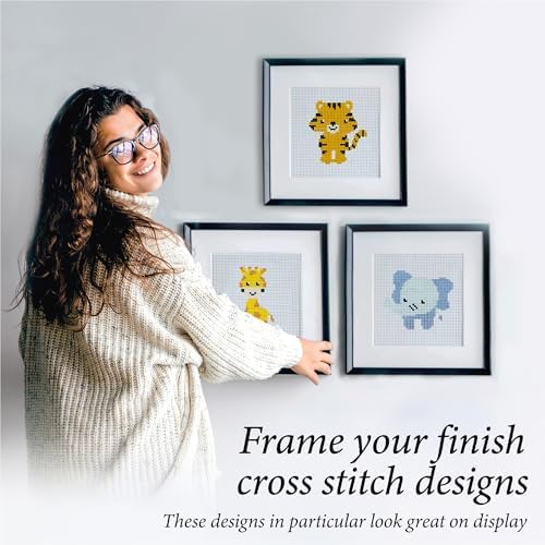 Kraftex Floral Stamped Cross Stitch Kits for Beginners - 3 Pack. DIY Embroidery Needlepoint Patterns for Adults. Easy Cross Stitch Kits for Beginners (Zoo Creatures) - Image 5