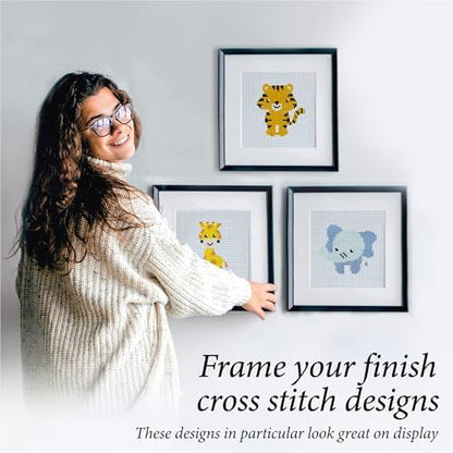 Kraftex Floral Stamped Cross Stitch Kits for Beginners - 3 Pack. DIY Embroidery Needlepoint Patterns for Adults. Easy Cross Stitch Kits for Beginners (Zoo Creatures) - Image 5