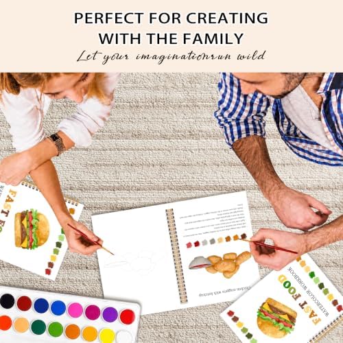 Fast Food Favorites Watercolor Workbook, 12 Patterns Watercolor Kit for Beginners, Step-by-Step Water Coloring Book, 18 Colors Watercolors Paint Set, Art Gift for Adults Teen - Image 6