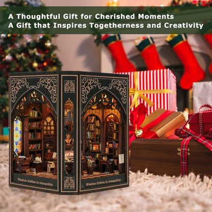 Book Nook Kit – 3D Wooden Puzzle Miniature Dollhouse, DIY Craft for Teens and Adults, Vintage Design with LED Lights and Touch Switch（Classical Library） - Image 6