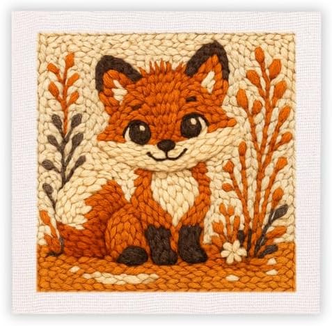 SDOYUNO Punch Needle Kit with Frame for Adults Beginners Kits 9.84 x 9.84 Inch Embroidery Starter Kits Punch Needle Kit with Fox Pattern, Threader, Yarns, Rug Punch, DIY Craft Kits (Brown) by SDOYUNO
