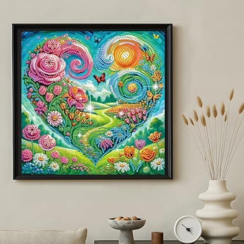 jinglinhh Heart Scenery Butterfly Rose Daisy Flowers Special Shaped DIY Diamond Art Painting Kit for Adults Beginners, Partial Drill Crystal Rhinestone Gem Art Craft Home Wall Decor 30x30cm - Image 4