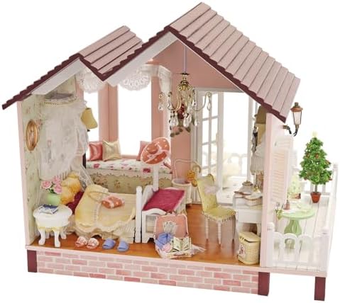 CUTEROOM DIY Miniature Dollhouse Kit – Pink Dream House with Furniture LED - Image 3