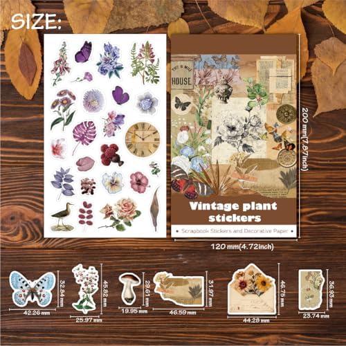 347Pcs Journaling Stickers and 20 Sheets Scrapbook Paper, Vintage Scrapbooking Kit, Plant Flower Butterfly Background Ephemera for Junk Journal Supplies, Planners, Bujo, Collage Art - Image 5