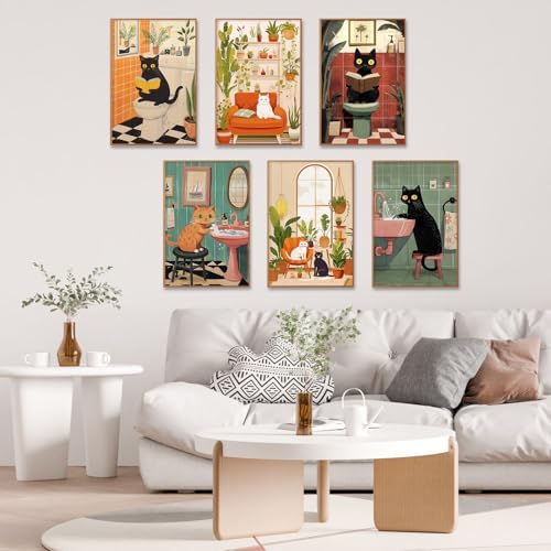 6 Pack Paint by Numbers Kit for Adults, Black Cats Canvas Painting Set - Image 2