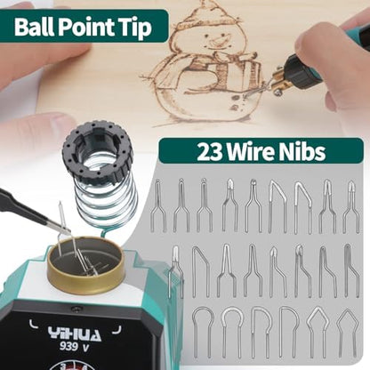 YIHUA 939-V Wood Burning Pen Wood Burning Kit with 23 Wire Nibs, Detachable Wood Burning Pen, 6 Wood Pieces, 6 Stencils, Tweezers Used as Wood Burning Tool - Image 3
