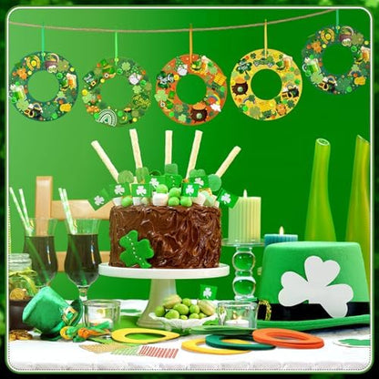 472 Pcs St. Patrick's Day Craft Kits Irish DIY Wreath Craft Kit St. Patrick's Day Wreath Arts Decorations with Lucky Shamrocks Leprechauns Gnome Stickers for Irish Indoor Outdoor Home Party Favors - Image 4
