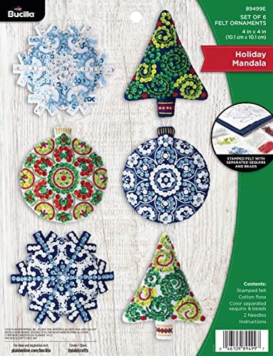 Bucilla Felt Applique 6 Piece Ornament Making Kit, Mandala Christmas, Perfect for DIY Arts and Crafts, 89499E by Bucilla