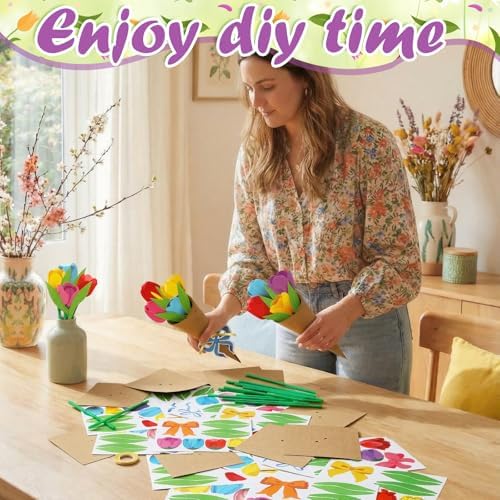 Motipuns 48 Set Graduation DIY Tulip Paper Crafts Flower Bouquet Craft Kit Bouquets Make Your Own Tulip Thankful Gifts for 2026 End of Year Last Day of School Gifts Home Classroom Activities - Image 5