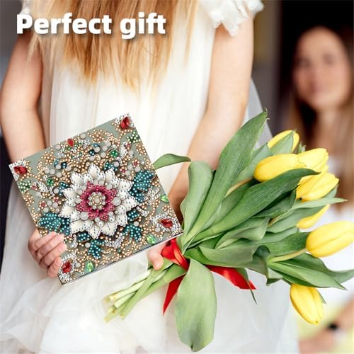 POETRYDRAW 6 Pack 5D DIY Diamond Art Painting Mandala Greeting Card Kit, Diamond Art Birthday Holiday Greeting Card, Crafts Kit Creative with Envelope - Image 7