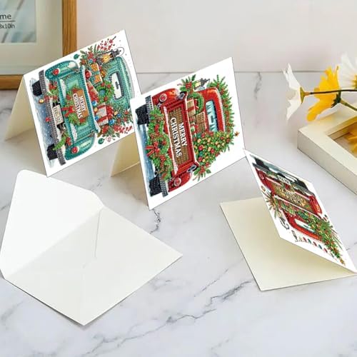 jinglinhh 6pcs Christmas Tree Gifts Truck Car Diamond Art Painting Greeting Cards with Envelopes, DIY Card Making Kits for Adults, Diamond Art Postcards Christmas Cards Craft Gifts - Image 6