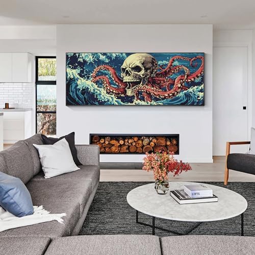 VAIIEYO Paint by Numbers Kit for Adults Octopus, Skull Paint by Numbers, Large Size Painting Kit Canvas Drawing Paintwork for Beginner Arts Craft for Home Wall Decor 12x31 inch(Without Frame) - Image 3