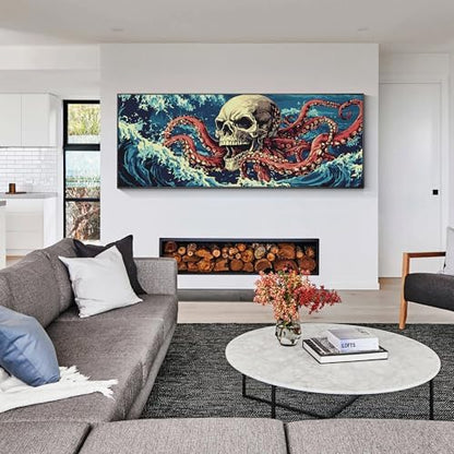 VAIIEYO Paint by Numbers Kit for Adults Octopus, Skull Paint by Numbers, Large Size Painting Kit Canvas Drawing Paintwork for Beginner Arts Craft for Home Wall Decor 12x31 inch(Without Frame) - Image 3