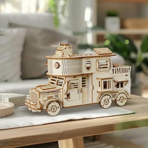 3D Wooden Puzzle for Adults, DIY Battle Vehicle Model Building Kit - Image 5