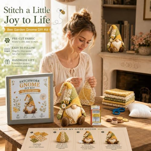 DIY Patchwork Gnome Kit– Create Your Own Adorable Animals,Halloween Christmas GnomeDIY Patchwork Kit,3D Gnome DIY Sewing Project for Adults &Beginners,Handmade Decor Ornament Gift for Craft Lovers - Image 3