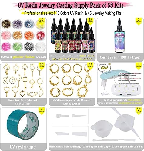 Funshowcase 13 Color UV Resin Translucent Hard Type with Jewelry Casting Supply Pack of 58 Kits - Image 2