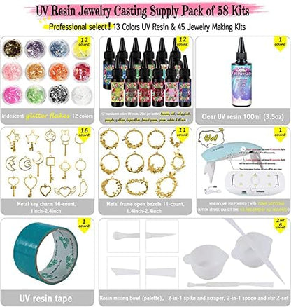 Funshowcase 13 Color UV Resin Translucent Hard Type with Jewelry Casting Supply Pack of 58 Kits - Image 2