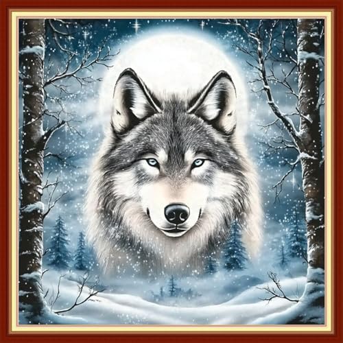 Redxing Stamped Cross Stitch Kits Embroidery kit for Beginners Adults Full Range of Embroidery Patterns Starter Kits DIY Printed Cross Stitch Kits Needlepoint Kits 11CT-Snow Wolf King 18x18 inchs by RedxingStampedCrossStitchK