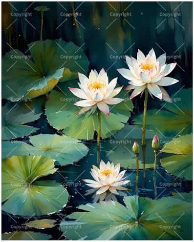 Botanical Paint by Numbers Kit for Adults - DIY Lotus Flowers and Lily Pads on Water Painting on Canvas 16x20 Inches, Acrylic Paint Set, Suitable for Beginners,Nature Art for Home Decoration by Unknown