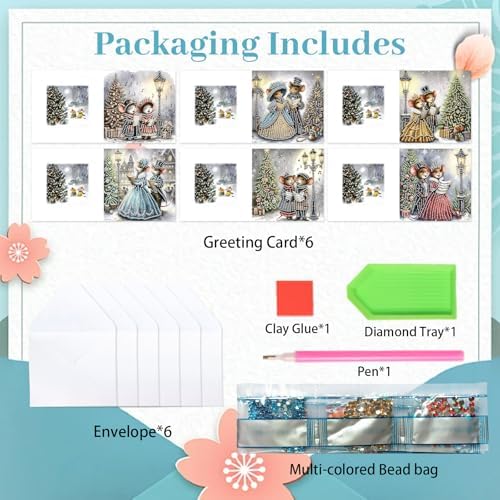 jinglinhh 6pcs Christmas Tree Mouse Couple Diamond Art Painting Greeting Cards with Envelopes, DIY Card Making Kits for Adults, Diamond Art Postcards Christmas Cards Craft Gifts - Image 3