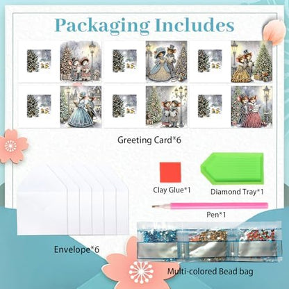 jinglinhh 6pcs Christmas Tree Mouse Couple Diamond Art Painting Greeting Cards with Envelopes, DIY Card Making Kits for Adults, Diamond Art Postcards Christmas Cards Craft Gifts - Image 3
