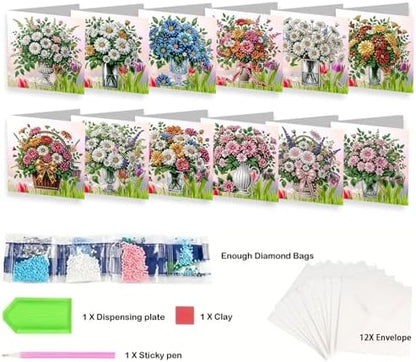 Diamond Painting Greeting Cards 12 Pack Vase Design DIY 5D Diamond Art Kits with Irregular Rhinestones and Envelopes Handmade Craft for Adults Holiday Gifts - Image 6