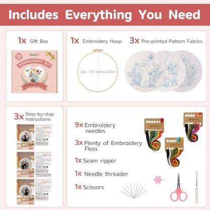 Meyocky Embroidery Kit for Beginners with Cat Flower Patterns& Stitch Video - Image 2
