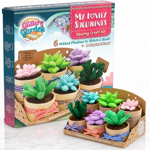 Glittery Garden Felt Succulent Craft Kit. Sewing Project to Make 6 Plushies by GlitteryGarden