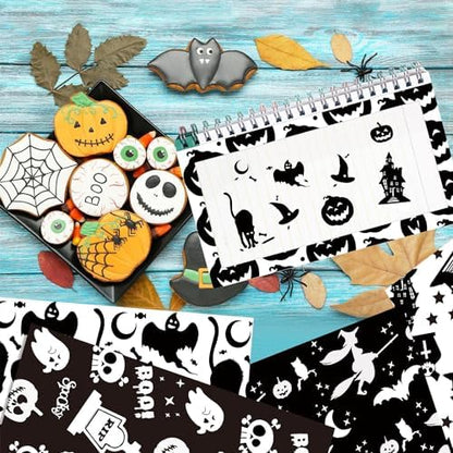 orkwo 24 Sheets Halloween Pattern Paper Set, 11.8"x11.8" Scrapbooking Supplies Paper Spider Pumpkin Bat Witch Plaid Stripe Dot Origami Paper - Image 6