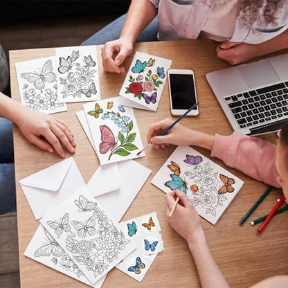 Gueevin 24pcs Butterfly Coloring Greeting Cards with Envelopes and Stickers Butterfly Color Your Own Postcards 4 x 6 Flower Thank You Note Cards for Adults Wedding Birthday Gifting DIY Crafts Mailing - Image 5