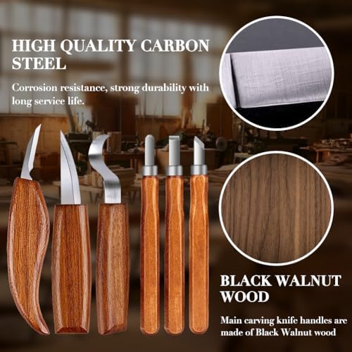 Wood Carving Kit with Basswood Carving Blocks, Wood Carving Tools Includes 3 Wood Carving Knives, 3 Detail Wood Carving Knife and 8 Wood Blocks, Whittling kit for Adult and Kids Beginners - Image 2
