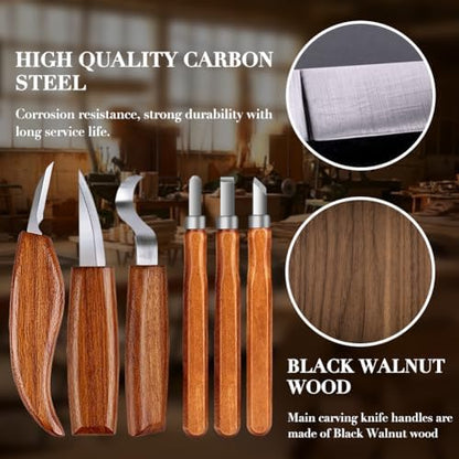 Wood Carving Kit with Basswood Carving Blocks, Wood Carving Tools Includes 3 Wood Carving Knives, 3 Detail Wood Carving Knife and 8 Wood Blocks, Whittling kit for Adult and Kids Beginners - Image 2