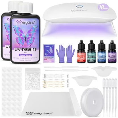 HeyClear UV Resin Kit Jewelry Making Supplies with 18 LEDs Large UV Light by HeyClearResin