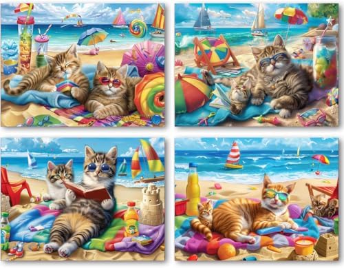 DOTSOPS 4 Pack Cat Diamond Painting Kits for Adults Art Painting Kit by DOTSOPS