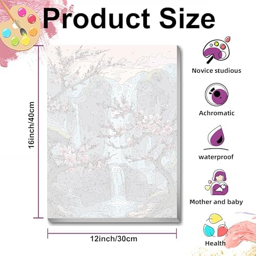 Paint by Numbers with Frame Wooden Easel-Plum Blossom Paint by Number Adult,Waterfall Paint by Numbers Framed Canvas,Adult Paint by Number Kits on Canvas Framed Gifts and Home Wall Decor 12x16inch - Image 6