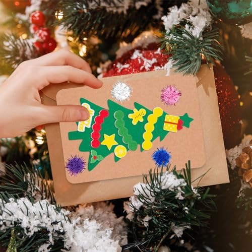 Whaline 420 Pcs Christmas Card Making Craft Kit with Xmas Tree Pom Pom Stickers & Envelopes Handmade Invitation Greeting Card Supplies for Holiday DIY Crafts Party Decor - Image 7