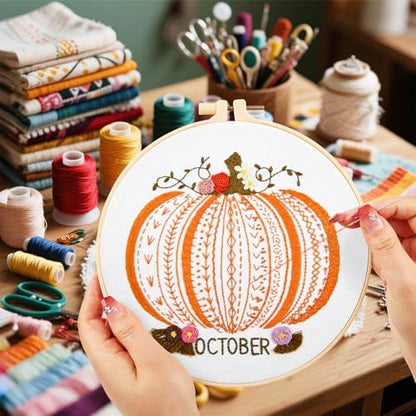 Easy Beginners Embroidery Stitches Practice Kits for Adults, Fall Pumpkin Embroidery Starters Kits for Beginners to Learn 26 Stitches, Autumn Hand Embroidery Set Craft for Women & Video Tutorial - Image 6