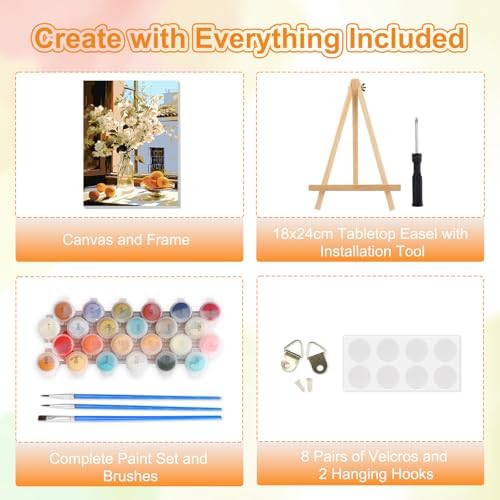 TOSTOG Jasmine Vase Framed Canvas Paint by Numbers Art Kit for Adults and Kids, Beginner Acrylic Oil Painting Supplies with Wooden Frame for Home Wall Decor 20 * 30 cm/8 * 11.8 in - Image 5