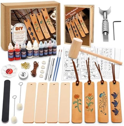 Leather Crafting Kit, Leather Bookmarks Making Kit Tools Supplies Tutorial by Tikjiua