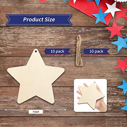 Large Size 7" Wooden Star Ornaments to Paint, DIY Blank Unfinished Wood Ornament for Crafts Hanging Decorations,Halloween Christmas Thanksgiving Flag Day Decorations Gifts - Image 7