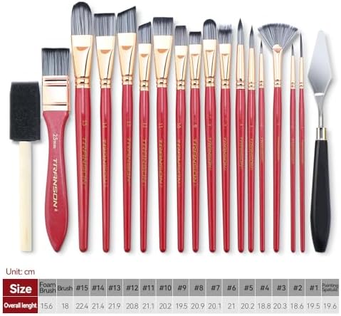 Transon 20Pcs Art Paint Brush Kit with Storage Case, 16 Brushes + Foam Brush Spatula Sponge for Acrylic Oil Watercolor Gouache, Adults Teens Beginners Art Supplies - Image 4