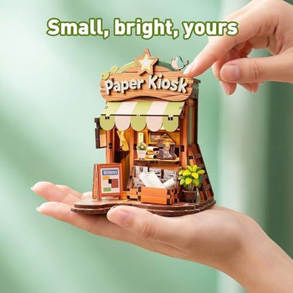 Book Nook Kit – DIY Miniature House 3D Puzzle with LED, Paper Kiosk Dollhouse Kit for Adults & Teens, 96-Piece Creative Mini Building Kit for Bookshelf Decor, Gifts for Family Friends - Image 5