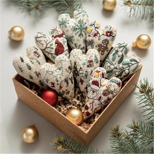 Froklic New Christmas Embroidery Kits, DIY Heart Shaped Hand Christmas Tree Embroidered Ornament Kit, Nativity Cross Stitch Kit for Winter Pattern Embroidery Decoration (with Needles-8PCS) by Unknown