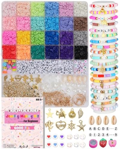 Mio Angle Clay Beads Bracelet Making Kit 24 Colors Flat Preppy Beads for Friendship Jewelry Making Polymer Heishi Beads with Charms Gifts for Teen Girls Crafts for Girls Ages 8-12 by MioAngle