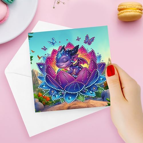 C'eitura 6Pcs Baby Dragon Shell Breaker Diamond Art Greeting Card Kit – DIY Rhinestone Painting Postcard Set for Christmas New Year Party Favors, 11.81 x5.9inch Fantasy Craft for Adults - Image 4