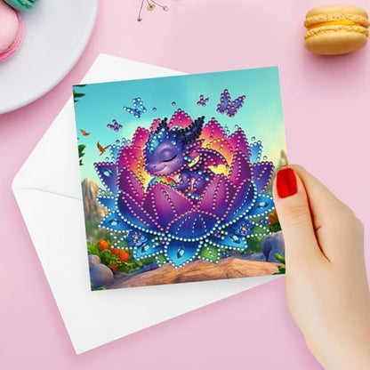 C'eitura 6Pcs Baby Dragon Shell Breaker Diamond Art Greeting Card Kit – DIY Rhinestone Painting Postcard Set for Christmas New Year Party Favors, 11.81 x5.9inch Fantasy Craft for Adults - Image 4