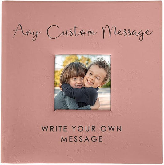 Personalized Photo Album, Custom Engraved Picture Album, Holds 200 4" x 6" Photos, Leatherette and Laser Engraved Scrapbook, Any Custom Message, Pink