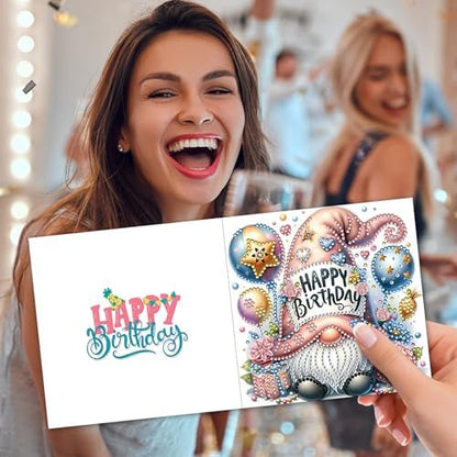 6 Pack DIY Diamond Art Painting Greeting Card Kit Happy Birthday, 5D Diamond Art Christmas Birthday Holiday Foldable Thank You Cards Blessing Greeting Card, Crafts Kit Creative with Envelope - Image 2