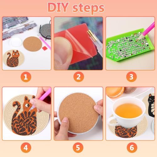 8 Pcs Cat Diamond Art Coasters Kit, Flower Diamond Painting Coasters with Holder, 5D Gem Art Coaster, DIY Crafts Diamond Dots for Gift Home Decor - Image 7